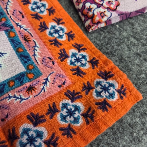 Anthropologie Napkins 100% Cotton Orange Floral Fringed 18" Square Set of 4 - Picture 5 of 9